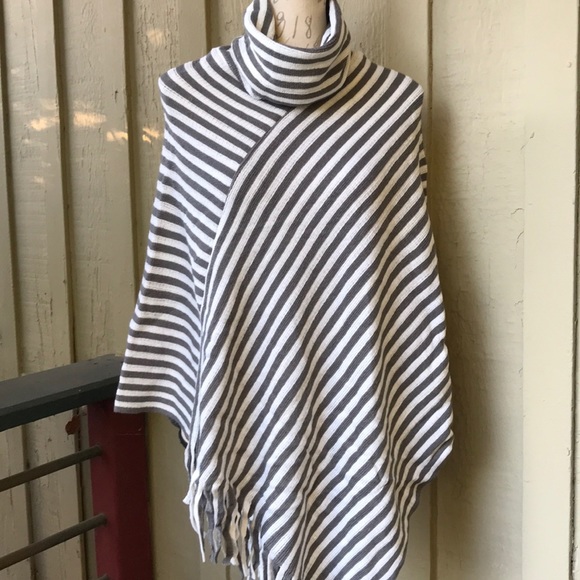 New! Gray/White Striped Triangle Poncho - Picture 4 of 6